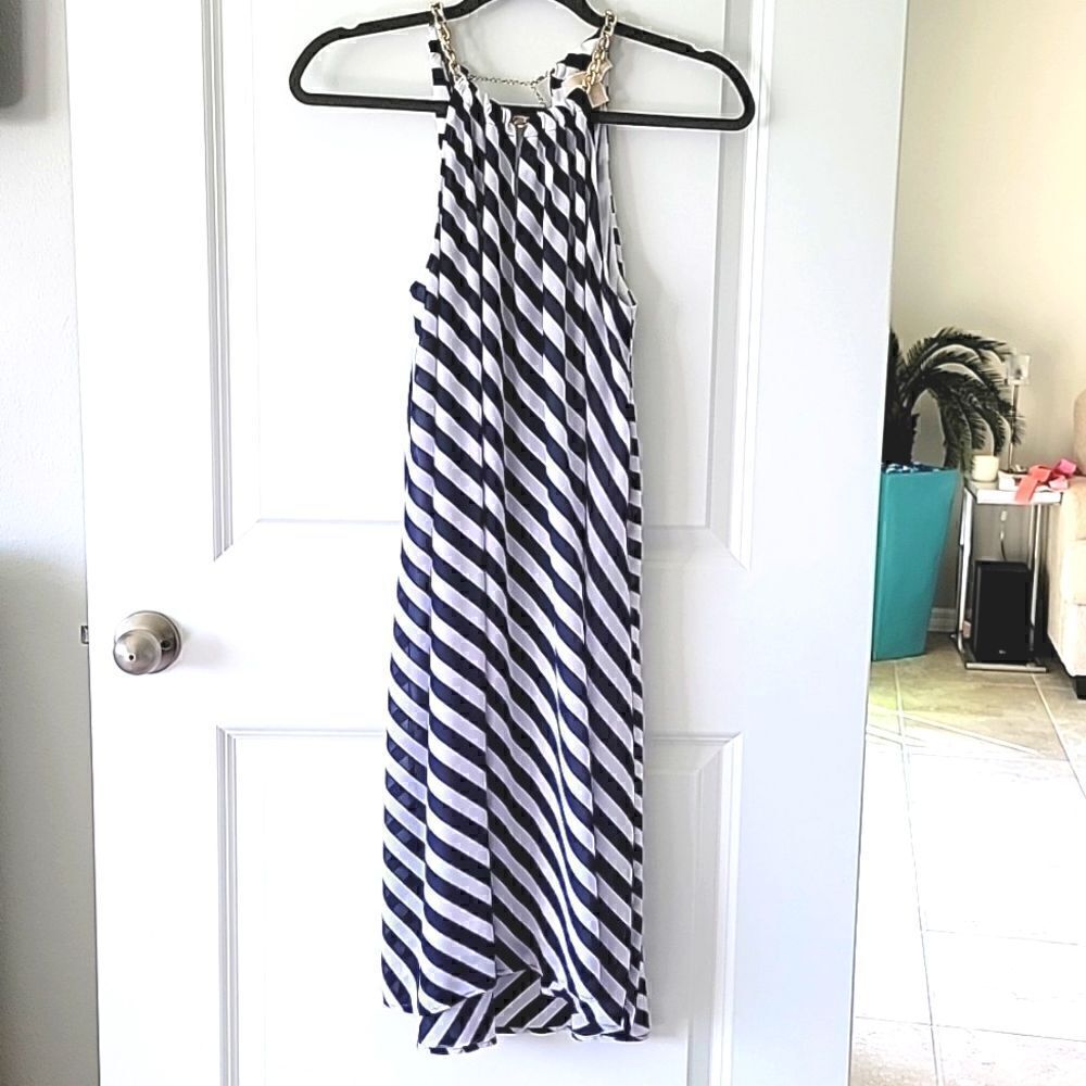 Michael Kors Navy and White Nautical Striped Sleeveless Dress - XS